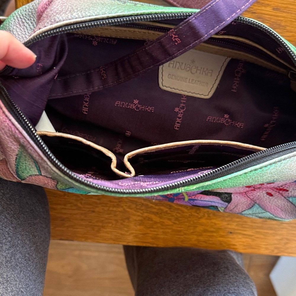 Anuschka Purple Leather Tote with Tan Trim - Picture 3 of 15